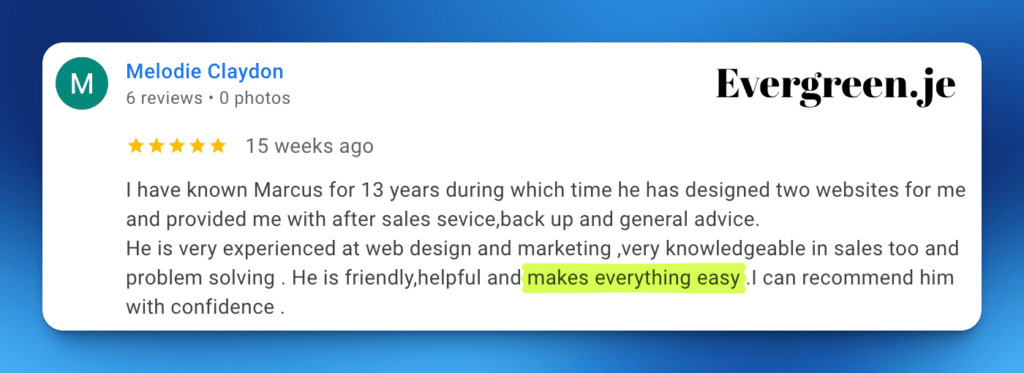 Google Business Profile Client Reviews and Testimonials Screenshots for Evergreen.je 07